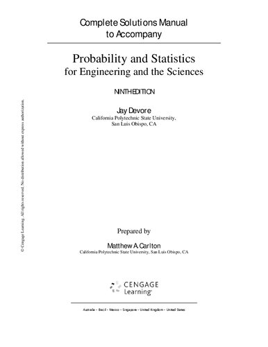 Complete Solutions Manual to Accompany Probability and Statistics for Engineering and the Sciences by Jay Devore By Matthew A. Carlton