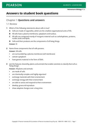 Heinemann Biology 1: VCE Units 1 & 2 - Solutions manual - unknown