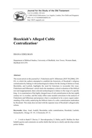 Hezekiah's Alleged Cultic Centralization 32