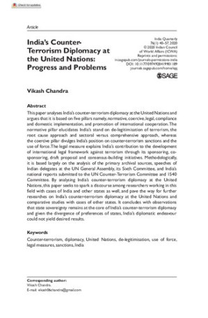 India’s Counter- Terrorism Diplomacy at the United Nations: Progress and Problems