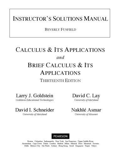 Instructors Solutions Manual To Calculus Its Applications 13Th Edition