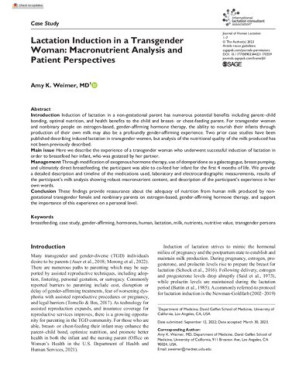 Lactation Induction in a Transgender Woman: Macronutrient Analysis and Patient Perspectives