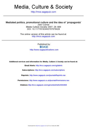 Mediated politics, promotional culture and the idea of `propaganda'