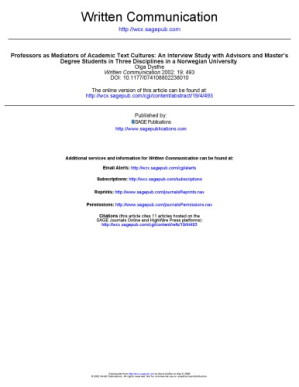 Professors as Mediators of Academic Text Cultures: An Interview Study with Advisors and Master’s Degree Students in Three Disciplines in a Norwegian University