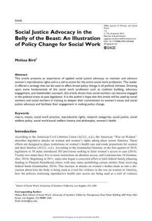 Social Justice Advocacy in the Belly of the Beast: An Illustration of Policy Change for Social Work