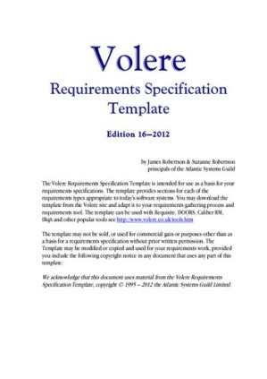 Volere Requirements Specification Template - James Robertson; Suzanne Robertson