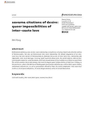 savarna citations of desire: queer impossibilities of inter-caste love 133